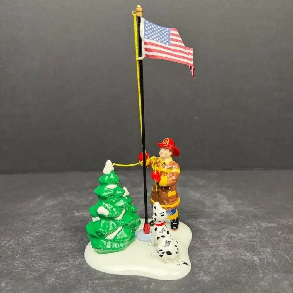 Department 56 Original Snow Village Fireman Raising the Flag 55154
